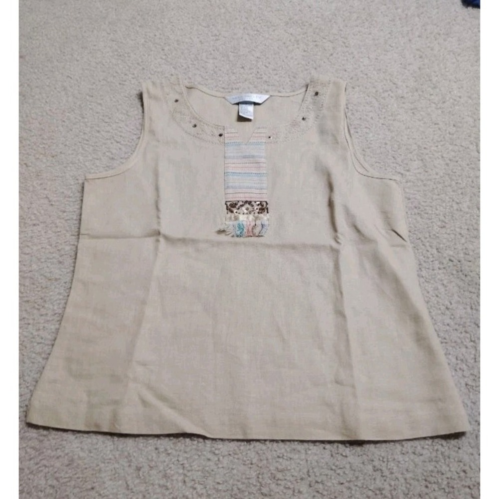 Vintage Y2K Napa Valley Linen Tank Top Aztec Petite Medium Festival